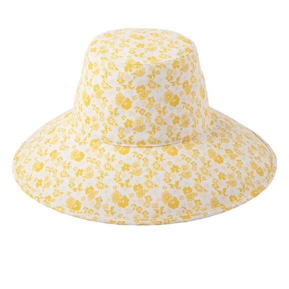 Lack of Color Sunshine Bloom Yellow S/M Floral Holiday Drawstring Bucket Hat NWT - Picture 2 of 3
